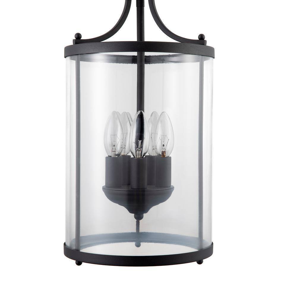 Merra 5-Light Matte Black Pendant Lamp Farmhouse Chandelier with Glass Shade