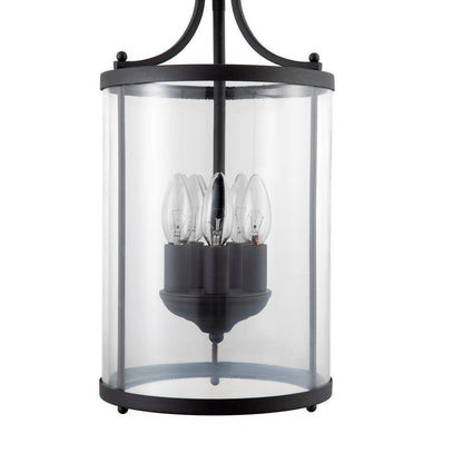 Merra 5-Light Matte Black Pendant Lamp Farmhouse Chandelier with Glass Shade