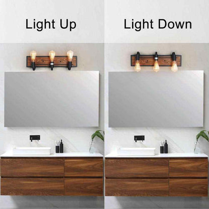 LNC Rustic Bathroom Vanity Light Wayner 3-Light Matte Black Wood Vanity Light