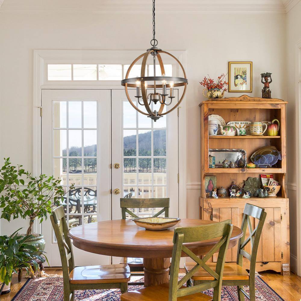 LNC Farmhouse 4-Light Globe Cage Candlestick Classic Island Chandelier