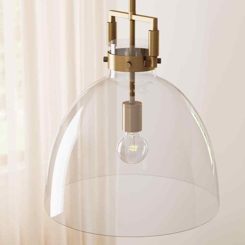 Nathan James Leigh Gold Indoor Ceiling Hanging Pendant Light w/ Clear Glass