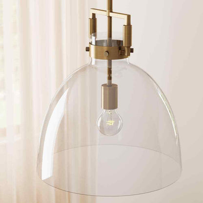 Nathan James Leigh Gold Indoor Ceiling Hanging Pendant Light w/ Clear Glass