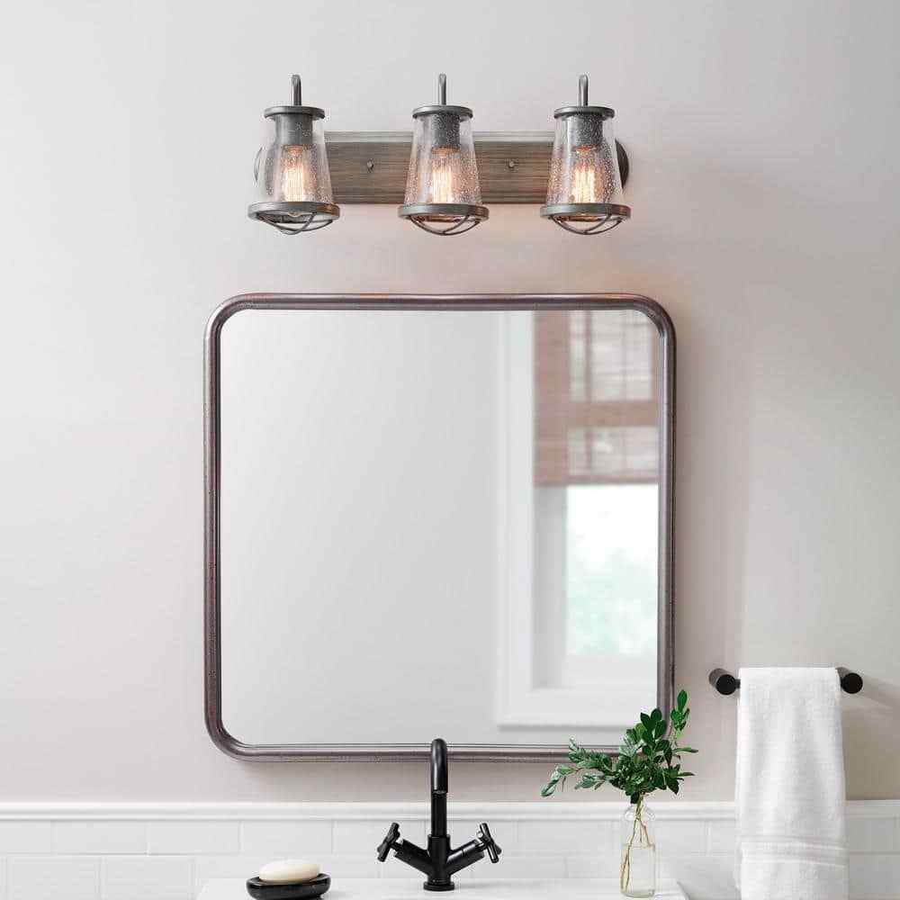 Home Decorators Georgina 24 in. 3-light Weathered Iron Industrial Indoor Vanity