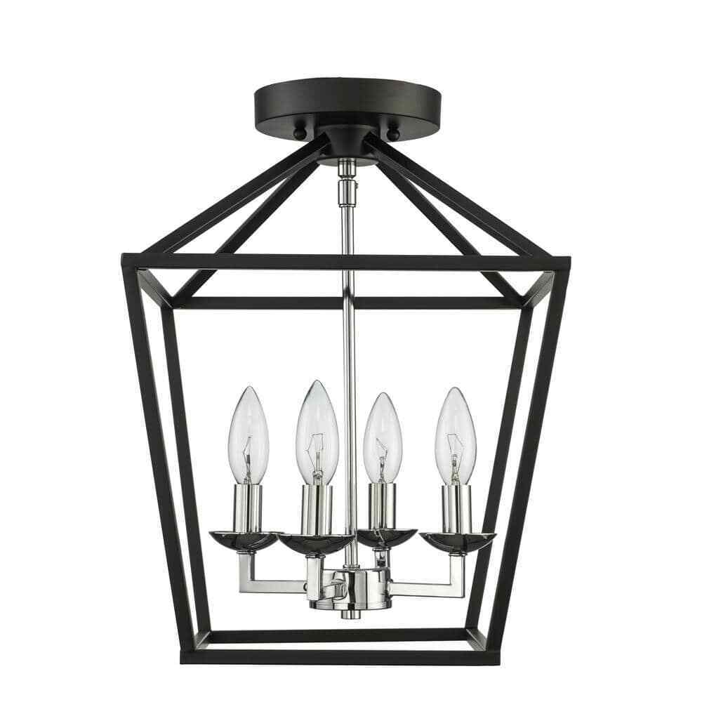 Home Decorators Weyburn 16.5 in. 4-Light Black/Chrome Lantern Semi-Flush Mount