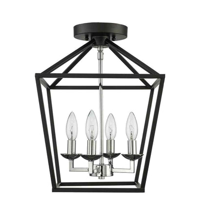 Home Decorators Weyburn 16.5 in. 4-Light Black/Chrome Lantern Semi-Flush Mount