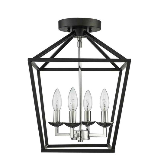 Home Decorators Weyburn 16.5 in. 4-Light Black/Chrome Lantern Semi-Flush Mount