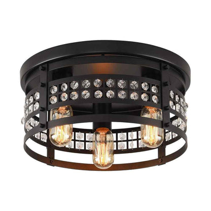 Flint Garden 13.4 in. 3-Light Modern Industrial Matte Black Drum Flush Mount