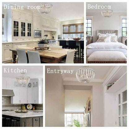 LNC 16 in. Modern Farmhouse Antique White Wood Beaded Semi-Flush Mount 3-Light