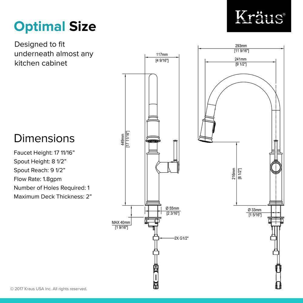 KRAUS Sellette Single-Handle Pull-Down Sprayer Faucet w/ Dual Function Sprayhead