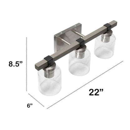 Lalia Home 22 in. Gray Rustic 3-Light Metal and Clear Glass Shade Wall Fixture