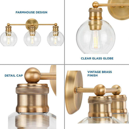 Progress Lighting Hansford 3-Light Gold Vintage Brass Clear Glass Vanity Light