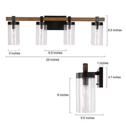 LNC Industrial 29 in. 4-Light Black Vanity Light w/ Seeded Glass Shades