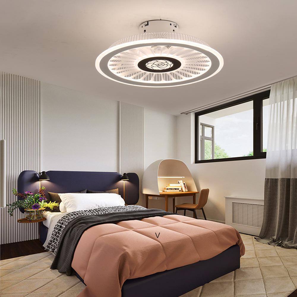 OUKANING 18 in White Modern Simple Style Indoor LED Semi Flush Mount Ceiling Fan