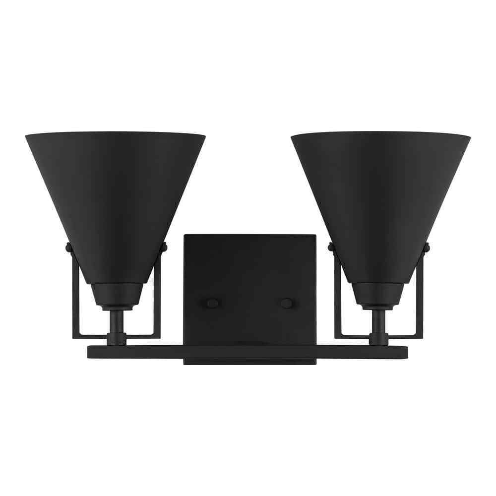 Home Decorators Insdale Matte Black Modern Vanity Light w/ Black Metal Shades