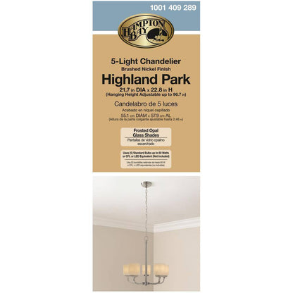 Hampton Bay 5-Light Brushed Nickel Chandelier with Frosted Glass Shades