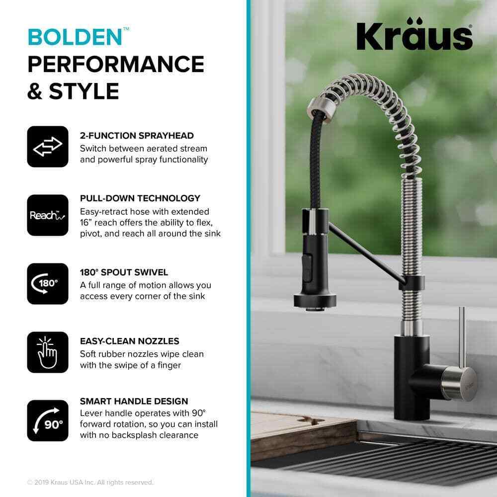 KRAUS Bolden Pull Down Sprayer Kitchen Faucet w/ Dual Function Sprayhead