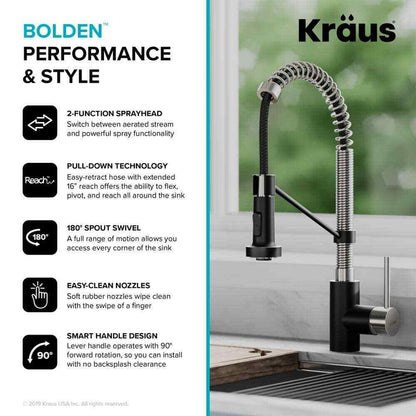 KRAUS Bolden Pull Down Sprayer Kitchen Faucet w/ Dual Function Sprayhead