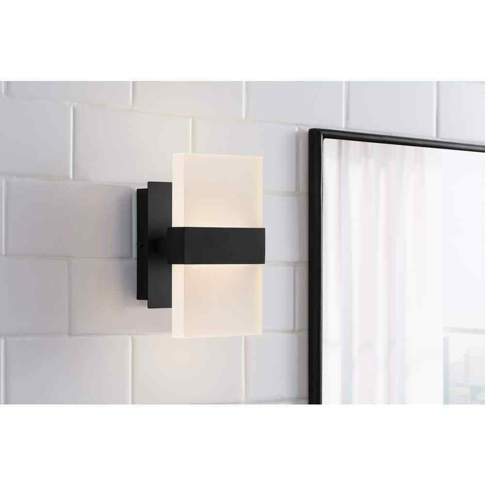 Home Decorators Alberson 2-Light Matte Black Integrated LED Indoor Wall Sconce