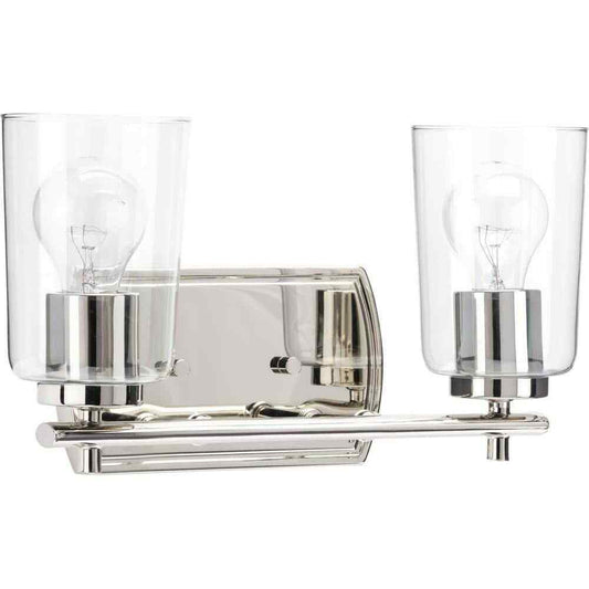 Progress Lighting Adley 2-Light Polished Nickel Clear Glass Bath Vanity Light