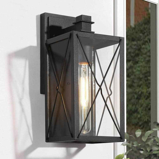 LNC Black Outdoor Wall Lantern Sandy Black w/ Clear Glass Panels