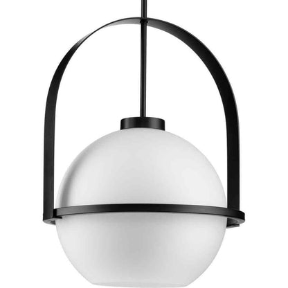 Progress Lighting Delayne Matte Black Pendant Light with Etched Opal Shade