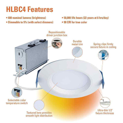 HALO HLBC 4 in. Ultra-Slim Regressed LED Downlight Selectable CCT w/ D2W Option