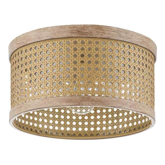 Home Decorators Collection Beau 11.88 in. 2-Light Natural Wood Flush Mount