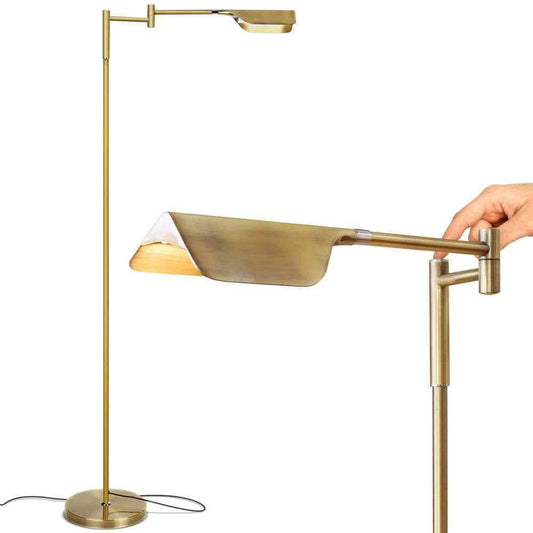 Brightech Leaf 53 in. Antique Brass Dimming LED Floor Lamp w/ Brass Metal Shade