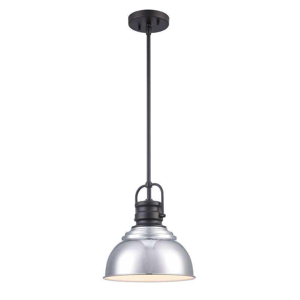 Home Decorators Shelston 10 in. Chrome and Black Farmhouse Pendant Light Fixture