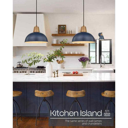 JAZAVA 16 in. Navy Pendant Light Fixture w/ Hammered Metal Shade Island 2-Pack