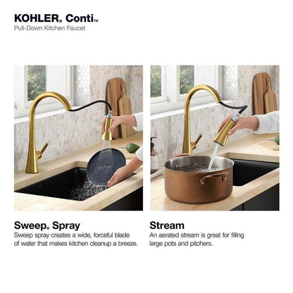 KOHLER Conti Single Handle Pull Down Sprayer Kitchen Faucet Brushed Brass