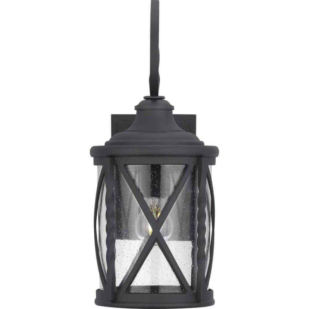 Home Decorators Walcott Manor 18.75 in. 1-Light Black Industrial Outdoor Sconce