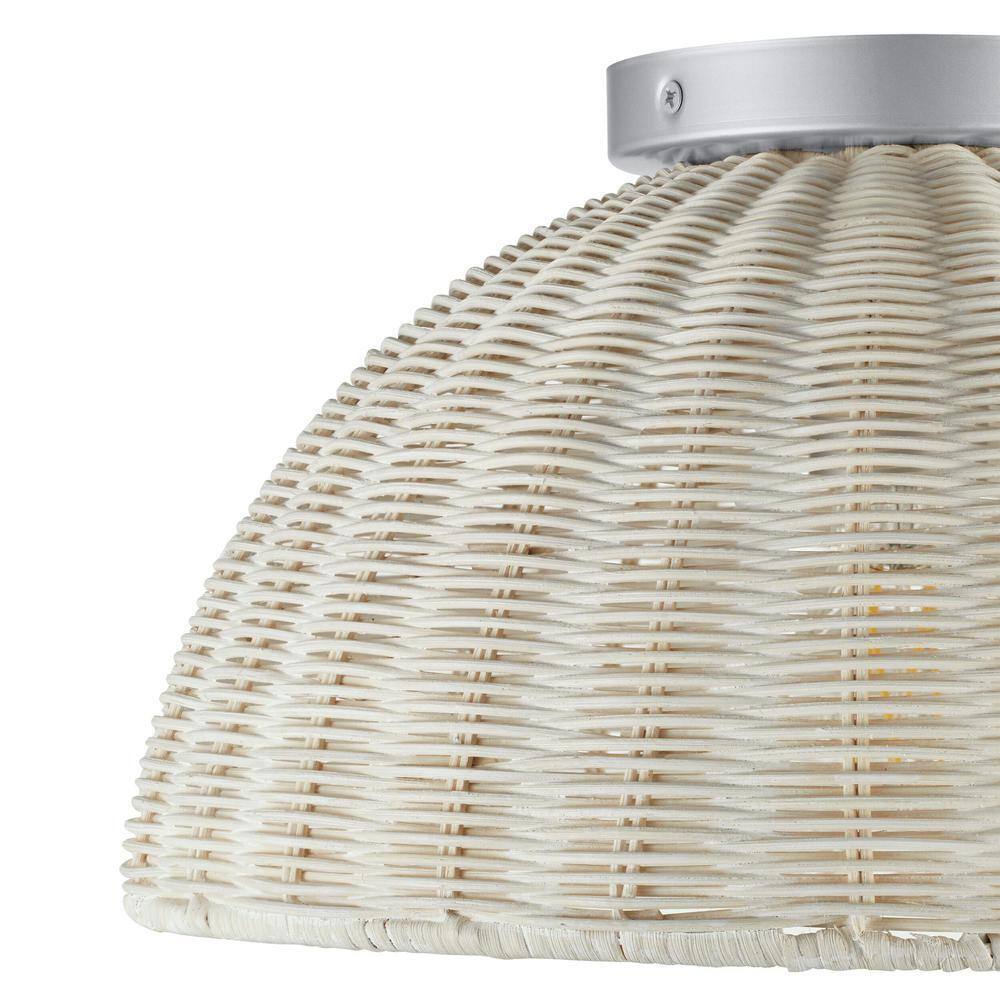 Hampton Bay Highler 13 in. Silver Flush Mount with White Rattan Shade HD5887E5