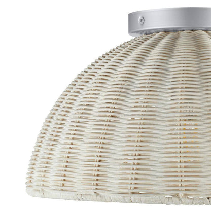 Hampton Bay Highler 13 in. Silver Flush Mount with White Rattan Shade HD5887E5
