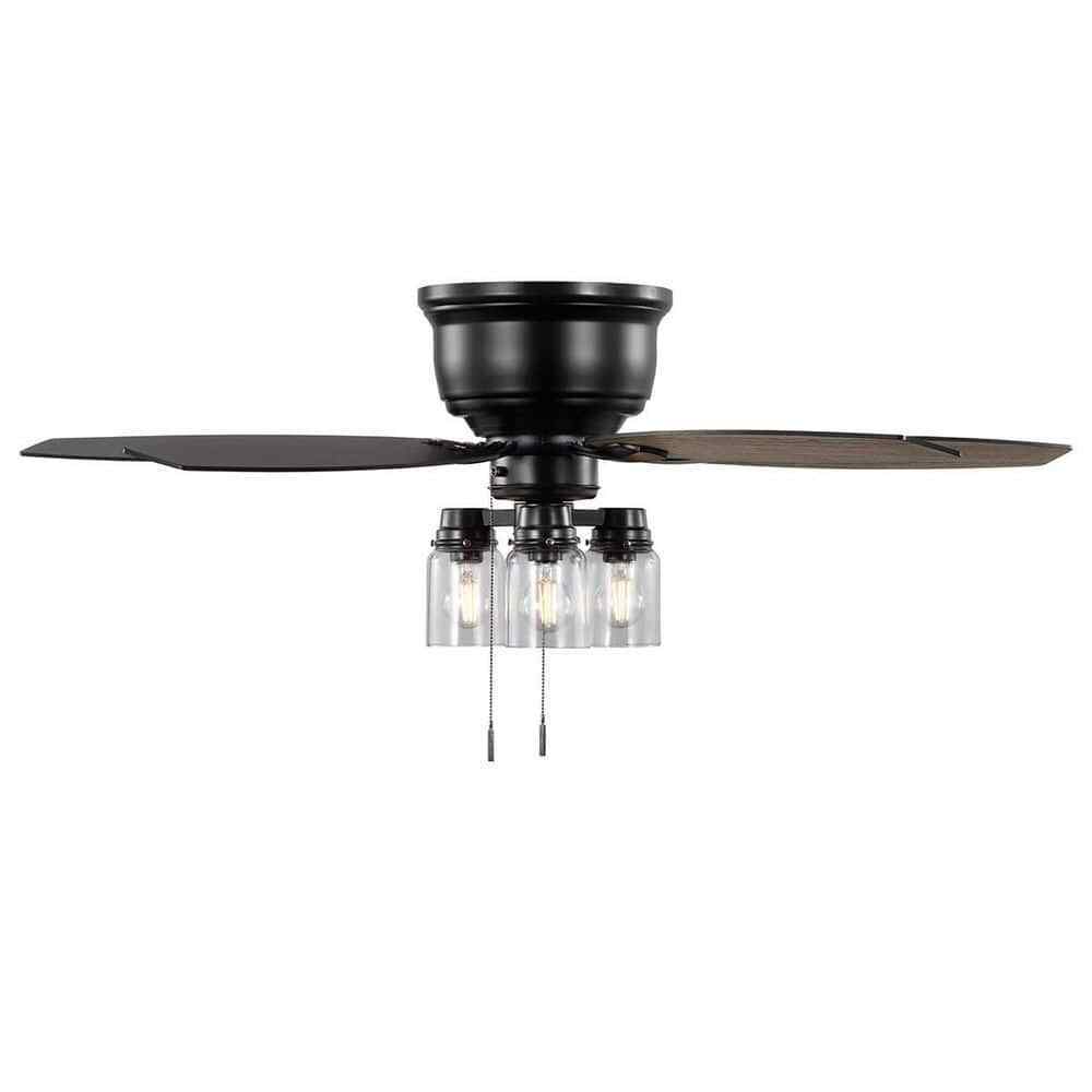 Hampton Bay Stoneridge 52 in. Indoor/Outdoor LED Matte Black Hugger Ceiling Fan