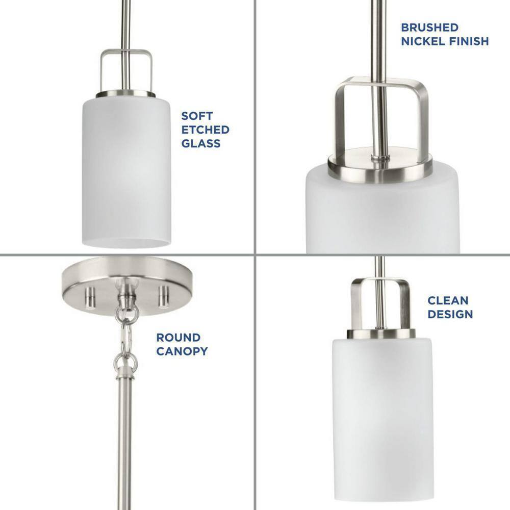 Progress Lighting Brushed Nickel Etched Glass Modern Mini-Pendant Hanging Light