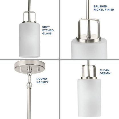 Progress Lighting Brushed Nickel Etched Glass Modern Mini-Pendant Hanging Light