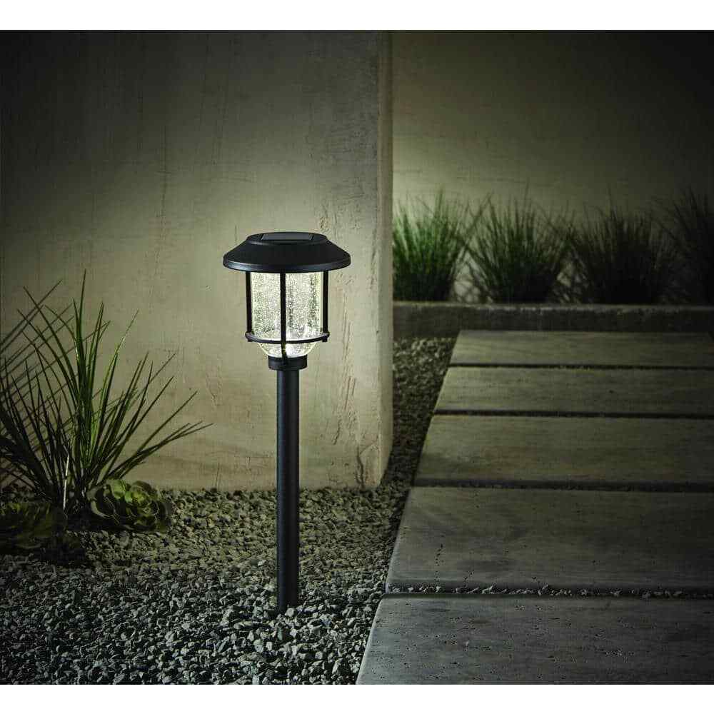 Hampton Bay Millbrook Solar Black LED Metal Glass Landscape Pathway Light 4-Pack
