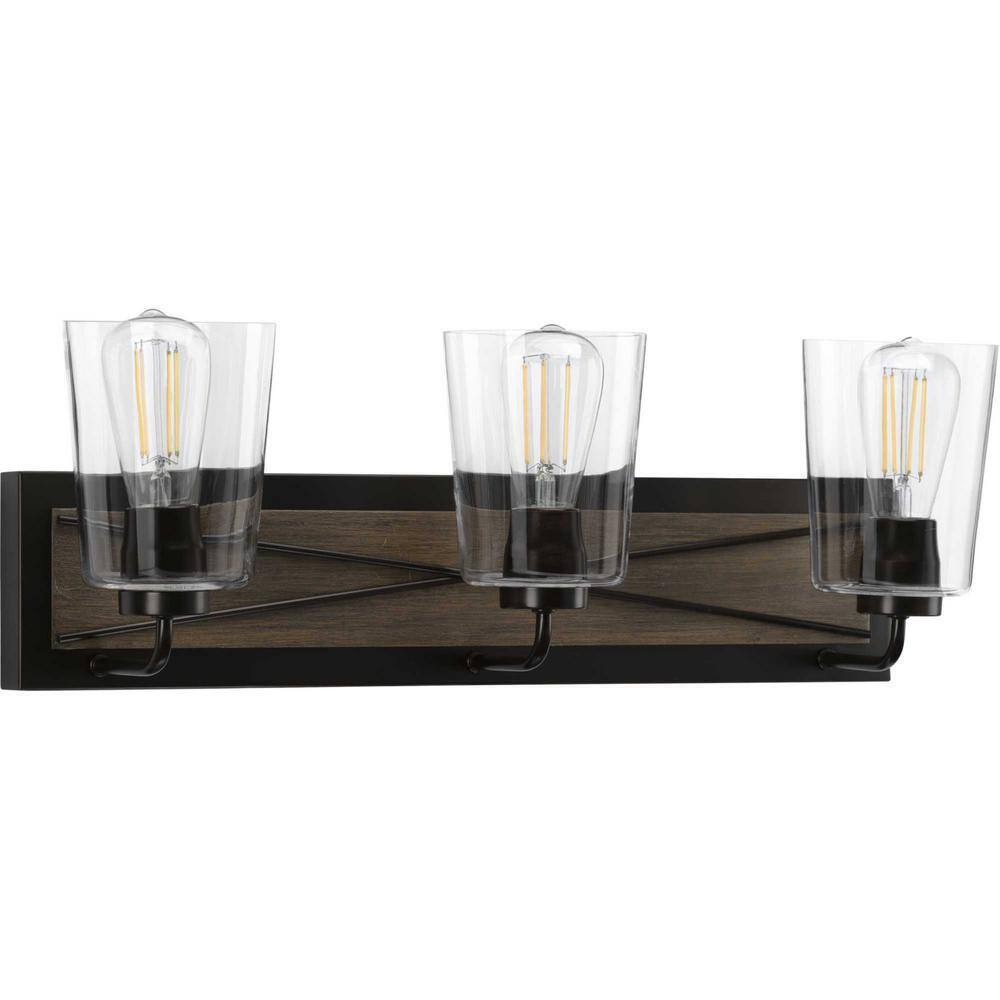 Progress Lighting Briarwood 3-Light Antique Bronze Painted Oak Vanity Light