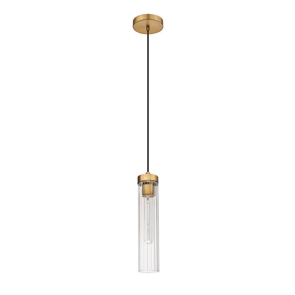 Beau 1-Light Rubbed Brass Pendant Light with Glass Shade 740P-RB