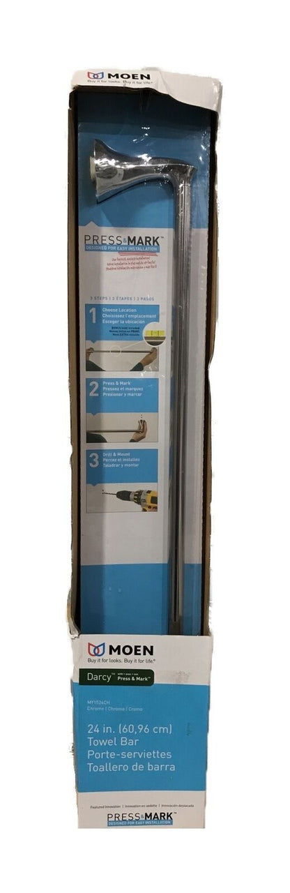 MOEN Darcy 24 in. Towel Bar with Press and Mark in Chrome