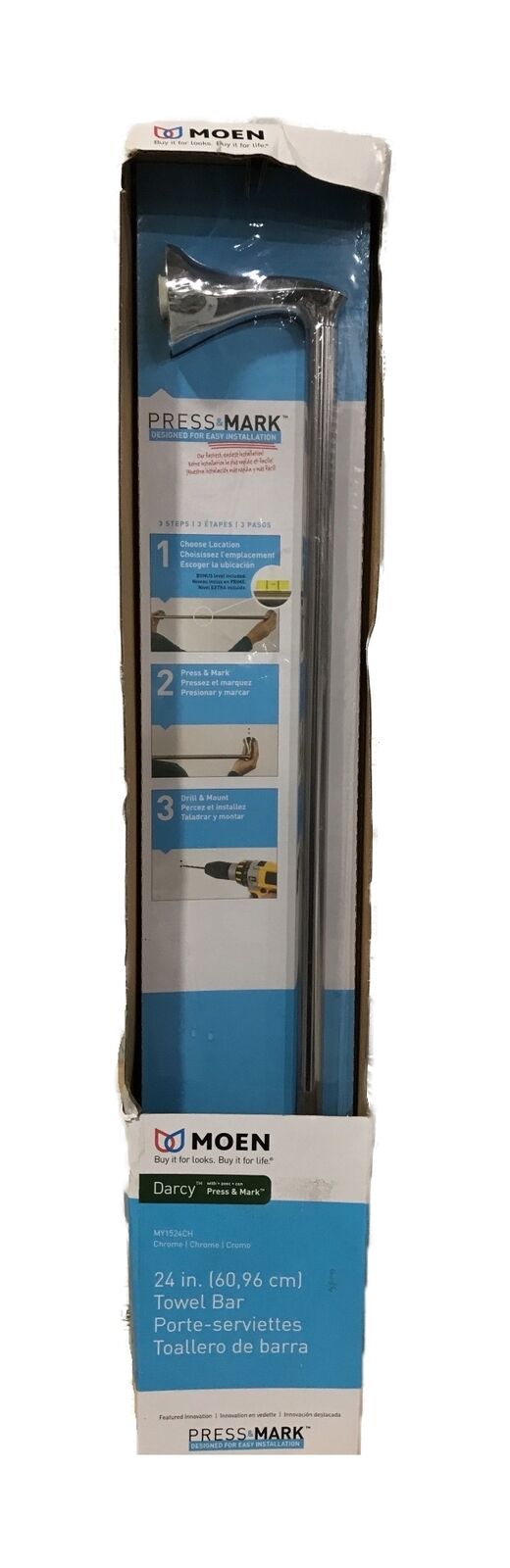 MOEN Darcy 24 in. Towel Bar with Press and Mark in Chrome