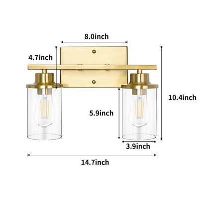 GoYeel 2 Light Gold Bathroom Vanity Light w/ Cylinder Glass Shade