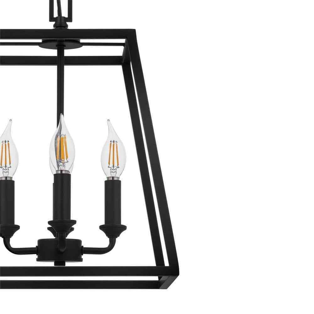Hampton Bay Knightley 4-Light Caged Matte Black Pendant Island Hanging Light