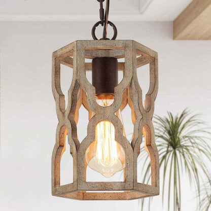 LNC Rustic 1-Light Antique Brown Farmhouse Wood Chandelier Pendant Light