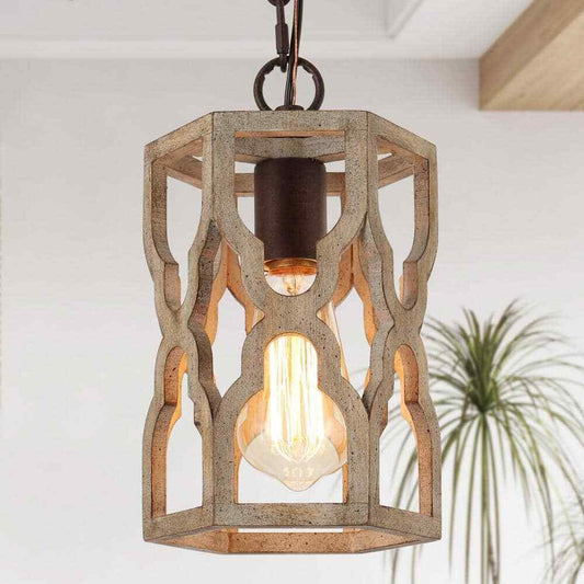 LNC Rustic 1-Light Antique Brown Farmhouse Wood Chandelier Pendant Light