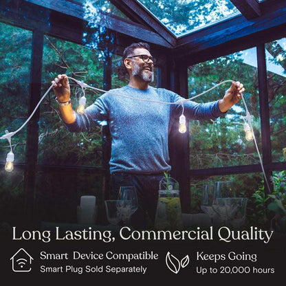 Brightech Ambience Pro White 15-Light 48 ft. LED S14  Edison Bulb String-Light