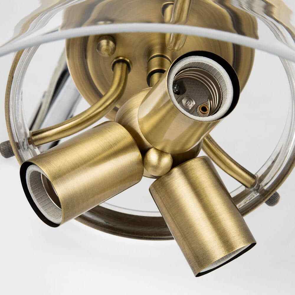 Merra 11 in. 3-Light Antique Brass Semi-Flush Mount Ceiling Light w/ Glass Shade
