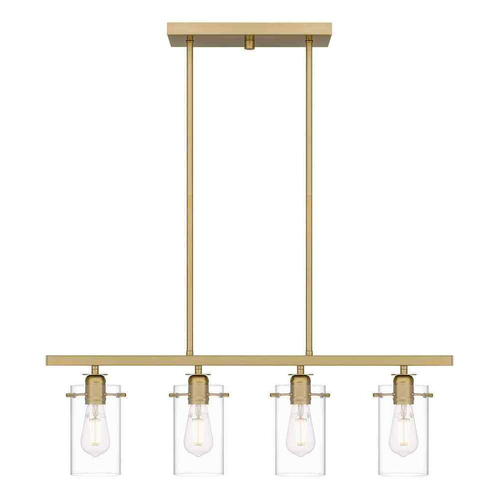 Hampton Bay Regan Brushed Gold Industrial Linear Chandelier  Clear Glass Shades