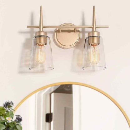 Uolfin Gold Bell 2-Light Modern Powder Room Vanity Light with Clear Glass Shades